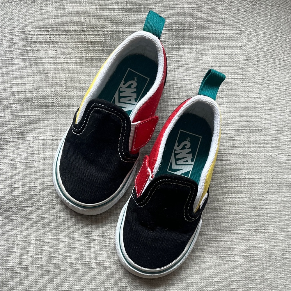 Vans toddler Slip-On Sneakers - Black, Red, and Yellow